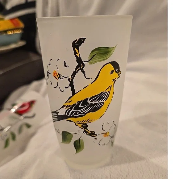 Set 7 MCM Vintage‎ Different Birds Frosted Drinking Glasses 5.5" bluebird… - Picture 4 of 8